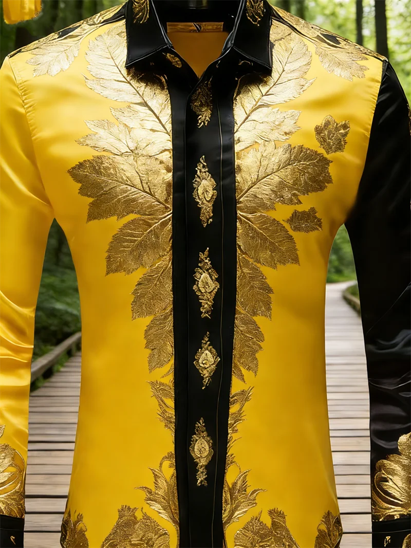 New peacock blue retro paisley vortex pattern men's long sleeved shirt slim fit business casual shirt