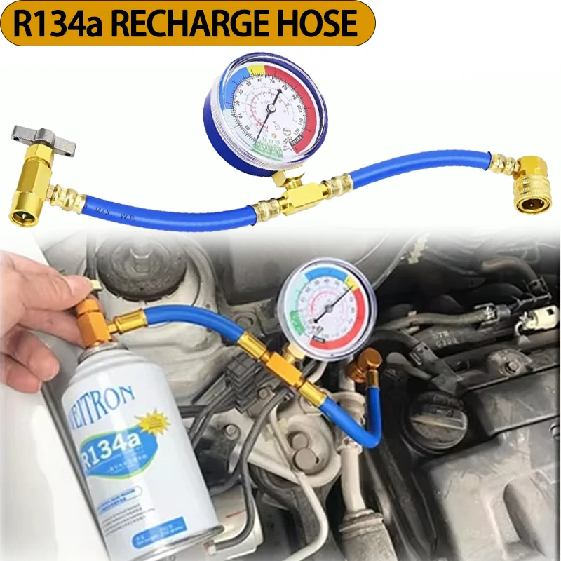 R134a Automotive AC Refrigerant Charge Hose Set with Pressure Gauge,1/2