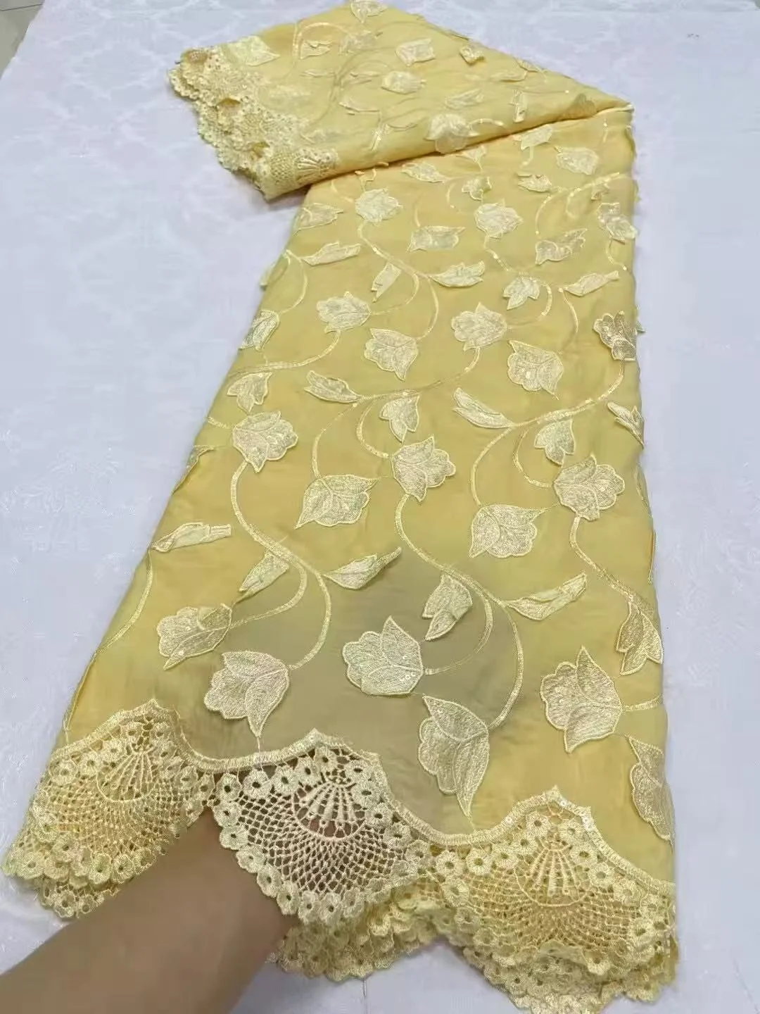 Nigerian Tulle Lace Fabric For Sewing,Wedding Embroidery Dress,Chiffon Party Guipure,High Quality,Cotton 5Yard,2025 LY6391