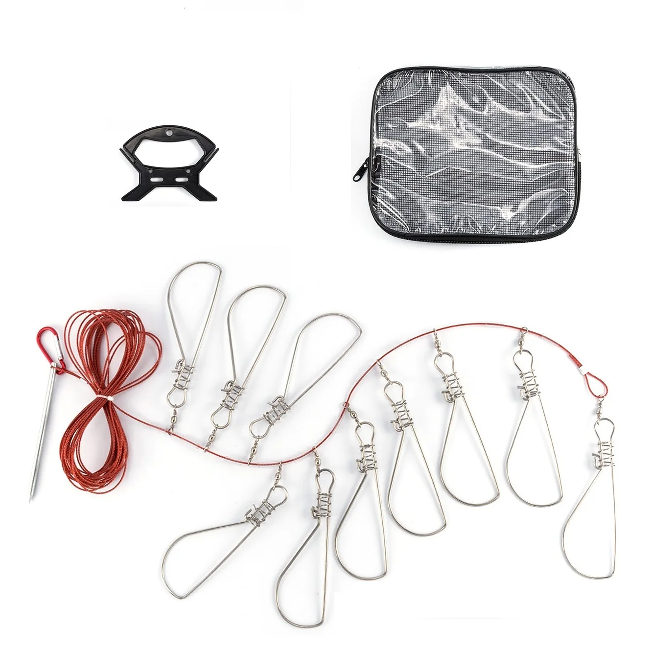 

10 Snaps Fishing Lock Buckle Live Fish Lock Sea Fishing Stringer for Saltwater Bass Trout Spearfishing Stainless Steel