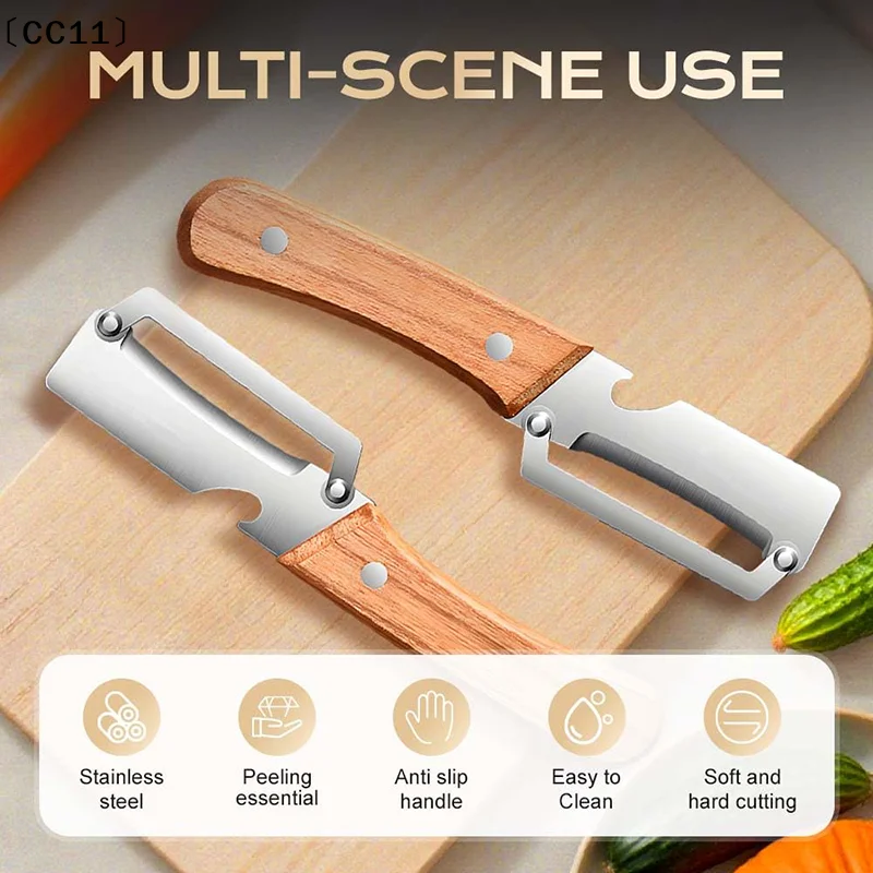 Wooden Multi Functional Vegetable Peeler Kitchen Veggie Fruit Carrot Orange & Potato Peeler With Ergonomic Handle Julienne〔CC11〕