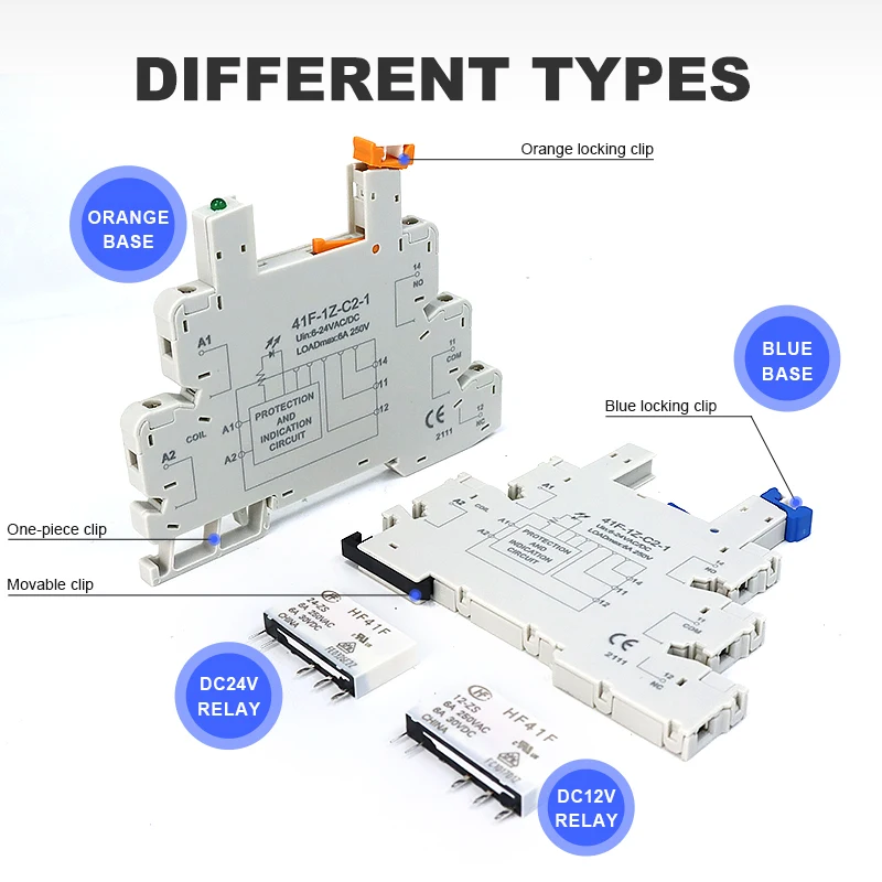 Ultra Thin Relay Module DIN Rail Mounting HF41F 12-ZS 24-ZS Ultra Slim Ultra-thin Electromagnetic Relay DC 12V 24V 6A with LED