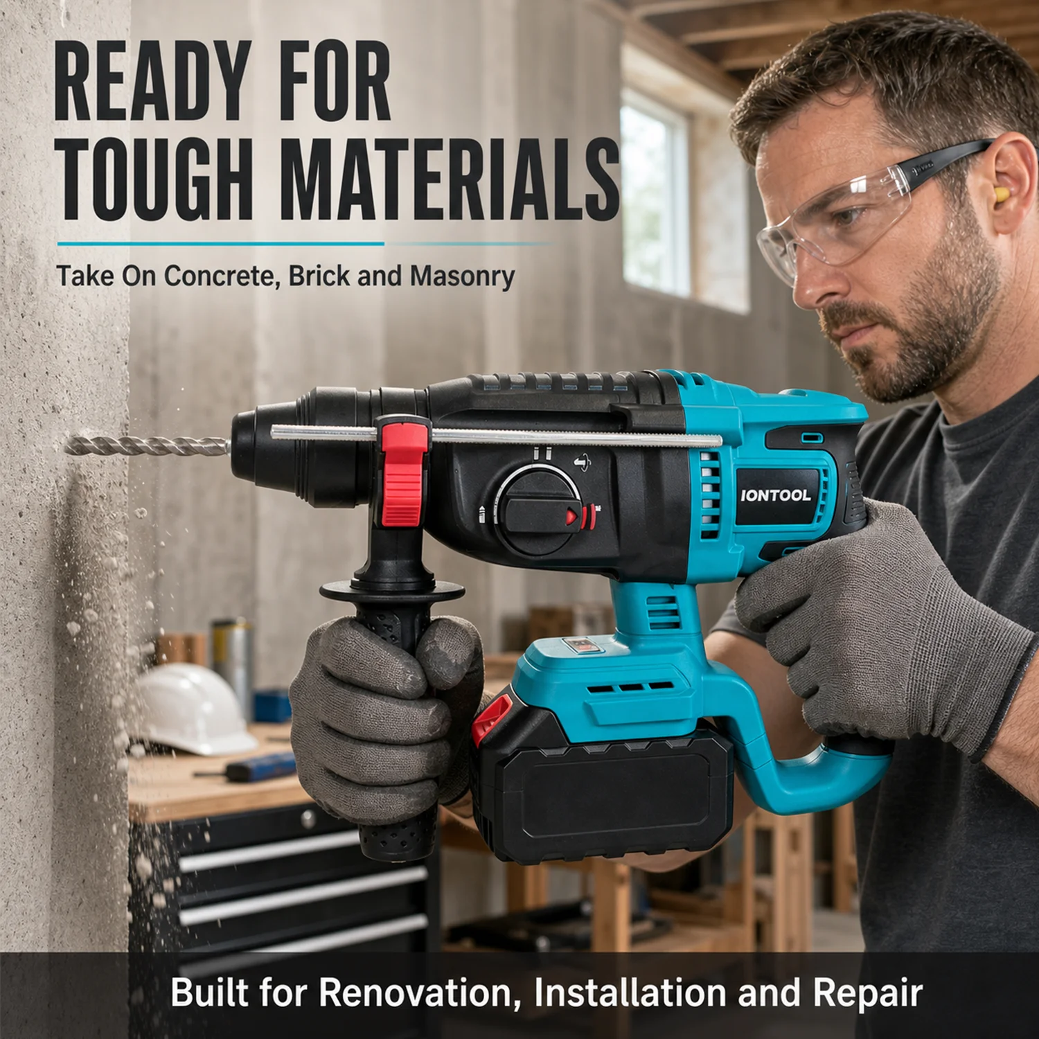 IONTOOL 26mm Rotary Hammer 1800RPM 4550BPM Cordless Electric Drill for Concrete Wall Drilling Home Renovation Tool Only