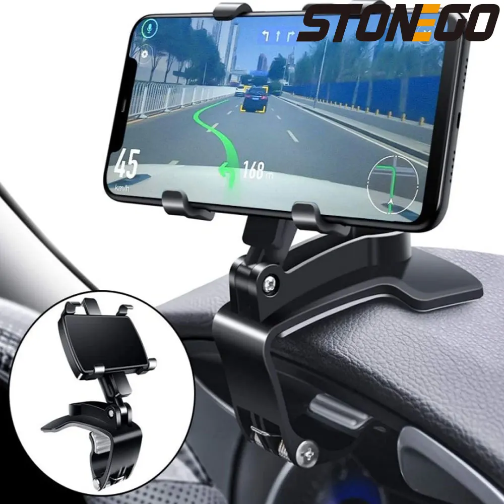 STONEGO Universal Car Phone Holder 1200° Adjustable Rotating Phone Mount Stand for Car Dashboard, Rear View Mirror, Sun Visor