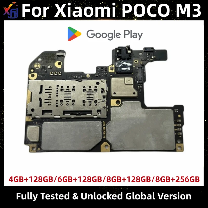 Motherboard for Xiaomi Poco M3, Logic Board, Unlocked Main Circuits Board, Global Version, 100% Original