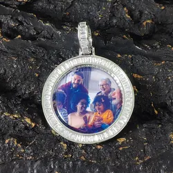 40MM Custom Photo Necklace Personalized Medallion Memory Picture Pendant T T-Shaped Zircon Hip Hop Jewelry Drop Shipping