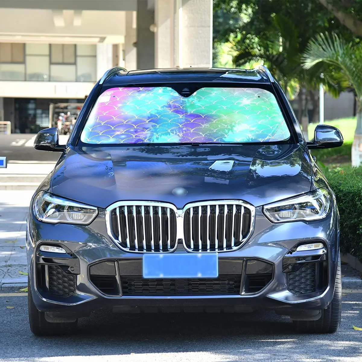 Mermaid Rainbow Scales Car Windshield Sunshades Fish Tail Sun Shade Reflective UV Rays Protector Keep Cool Visor Cover Foldable