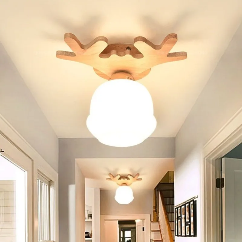 

Simple Modern Single Head Solid Wood Bedroom Living Room Lamps Personalized Creative Corridor Balcony Led Ceiling Light