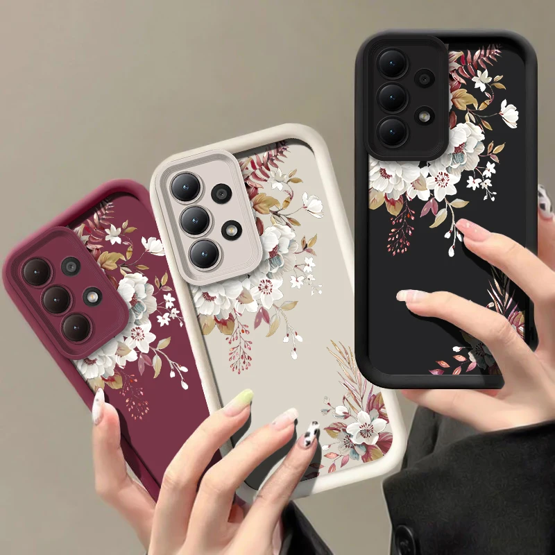 A55 Retro Flowers Phone Case For Samsung Galaxy A35 A33 A53 A73 A34 A54 A55 F13 F23 M13 M15 M54 M51 M34 M31 Silicone Soft Cover