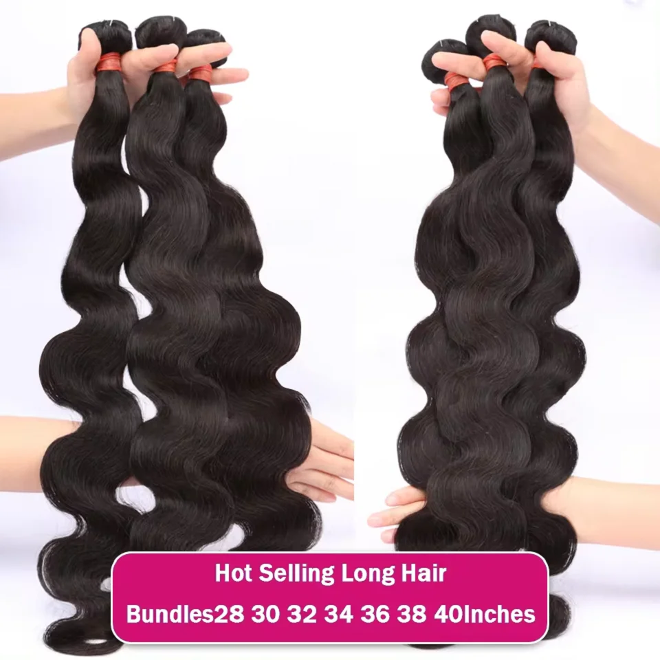 Long Body Wave Human Hair Bundles Raw Indian Remy 100% Unprocessed Human Hair Natural Color Body Wave Extensions 30 - 38 40 Inch