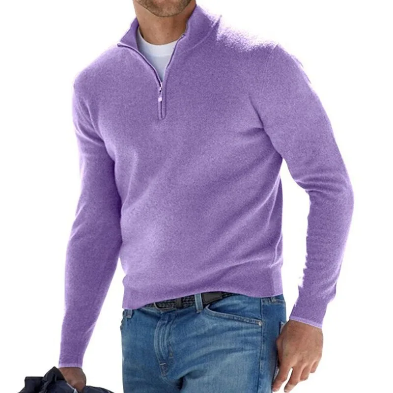 Men Spring Autumn Sweatshir Imitation Cashmere Zipper Basic Sweater Long Sleeve Sweater Half Zipper Turtleneck Warm Pullover
