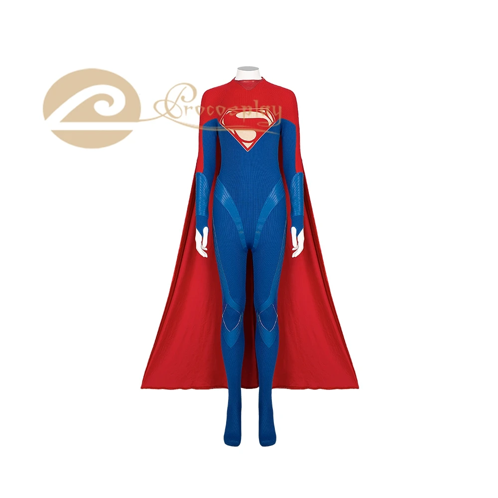 Kara Zor-El Cosplay Costume Jumpsuit Cloak Red Blue Oufit for Women Halloween  C07112