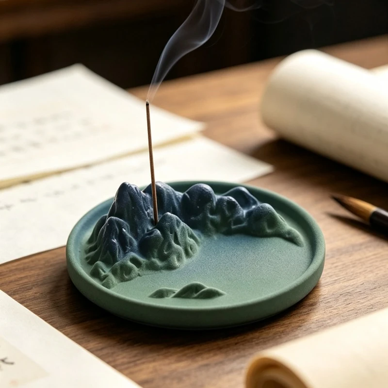 Thousand-Li Landscape Line Incense Burner Zen Ceramic Household Standing Holder Indoor Censer Sandalwood Stove Decorations