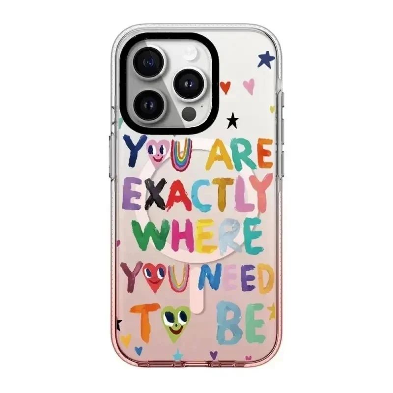 

Colorful Letters Hearts Pink Gradient Transparent Border IPhone 13 14 15 Pro Max Case with MagSafe