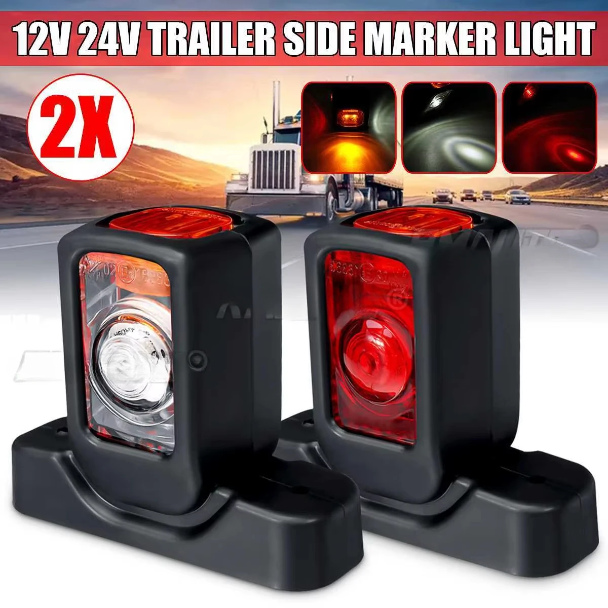 12/24V Truck LED Side Marker Light Triple Amber White Red Indicator Lamps For Trailer Lorry RV Bus