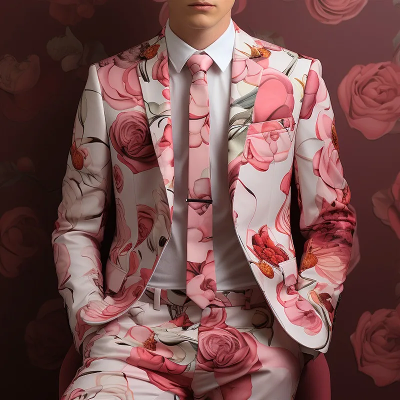 

Digital Printed Patterned Suit Two-piece Suit 2025 New Fashion Men's Nightclub Bar Party Stage Cool Performance Suit Set