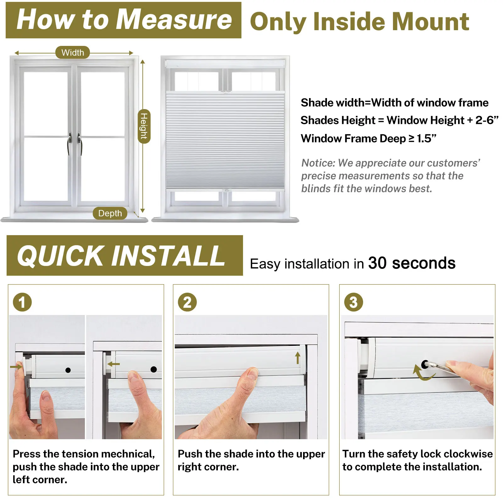 Moonice Top Down Bottom Up Honeycomb Shades No Drill No Tools Cellular Pleated Blinds Cordless Light Filtering Window Shades