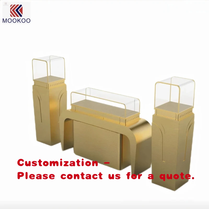 custom.Premium Curved-Metallic-Glass-Enclosed Jewelry Display Suite
