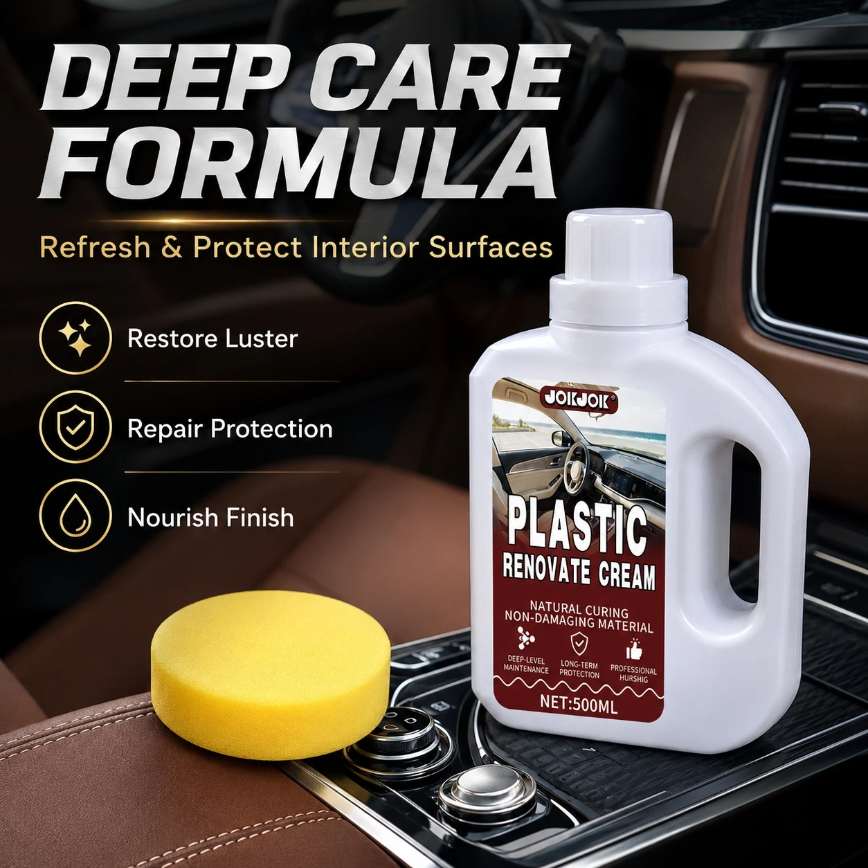 Multi-Purpose Plastic Restorer Wax - JOKJOK 500ML, Quickly Restore & Enhance Luster for Car & Household Plastic