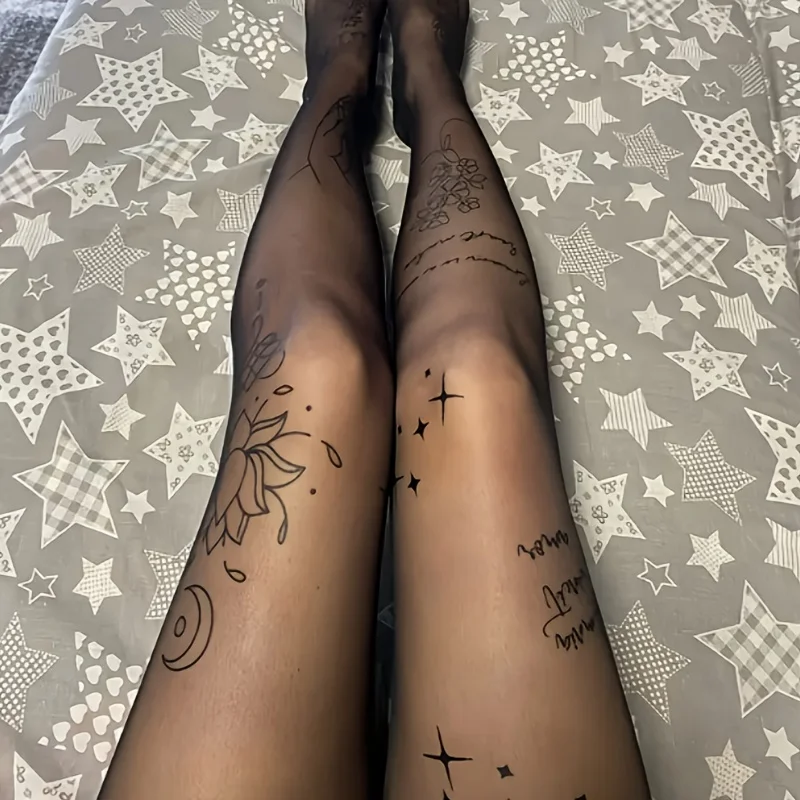 Elegante durchsichtige Damenstrumpfhose – Blumendruck, dehnbare und atmungsaktive Röhrenhose für den täglichen Gebrauch, modische Leggings – Detail 7