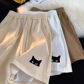 Temperament New Unbranded Minimalist Trend Black Cat Print Casual Shorts For Women Lazy And Versatile Fashion