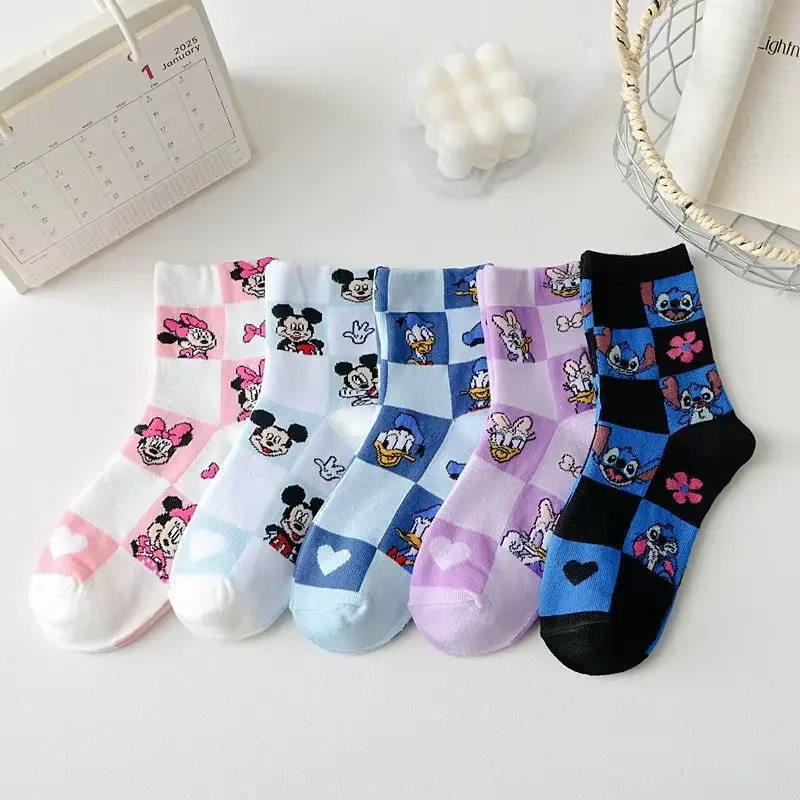 New Minnie Mickey Mouse Trendy Cool Cotton Socks Girl Kawaii Anime Pattern Middle Sock Boy Casual Sports Breathable Long Socks