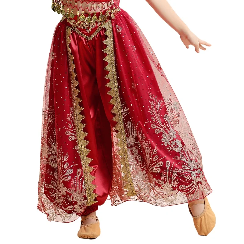 هالوين الاطفال العربية تأثيري الأميرة الغريبة العرقية الياسمين زي الرقص الشرقي الهندي ساري بوليوود فانوس بنطال ذو قصة أرجل واسعة #3