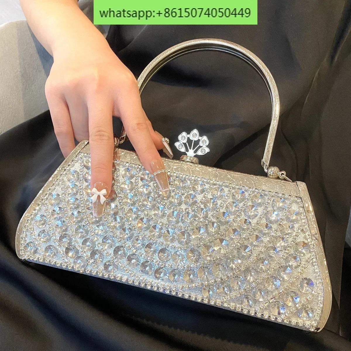 Fashion luxury handbag wedding dress shiny rhinestone silver bag