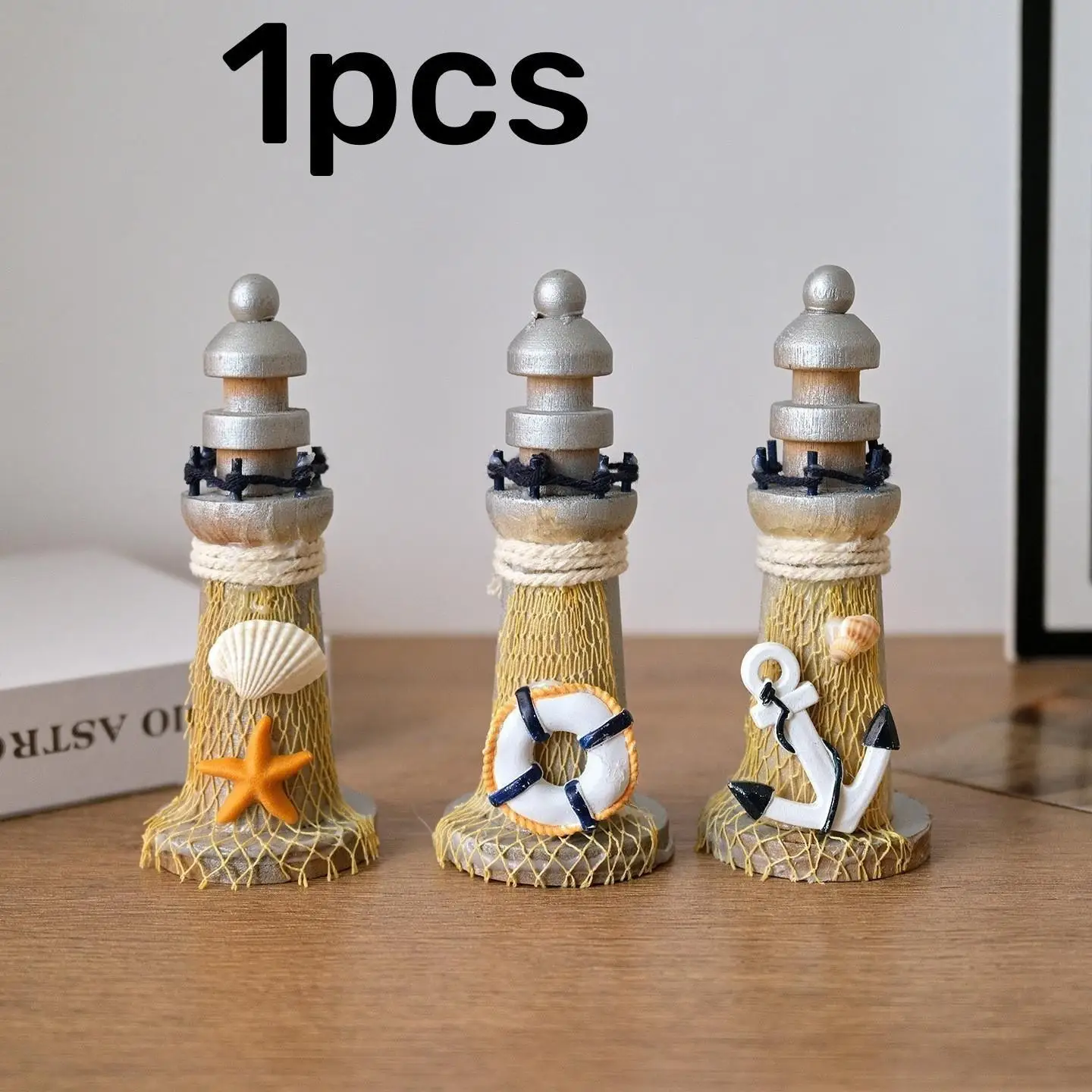 1pc Ocean-themed Mini Lighthouse Ornament, Anchor, Helmsman, and Seashell Elements Home Decor