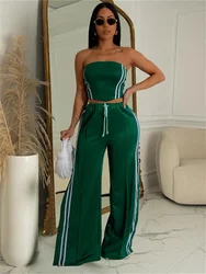 Streetwear 2 Piece Sets Women Outfit Summer Clothes Women 2024 Side Striped Strapless Vest Top and Pants Sets Casual Woman Sets