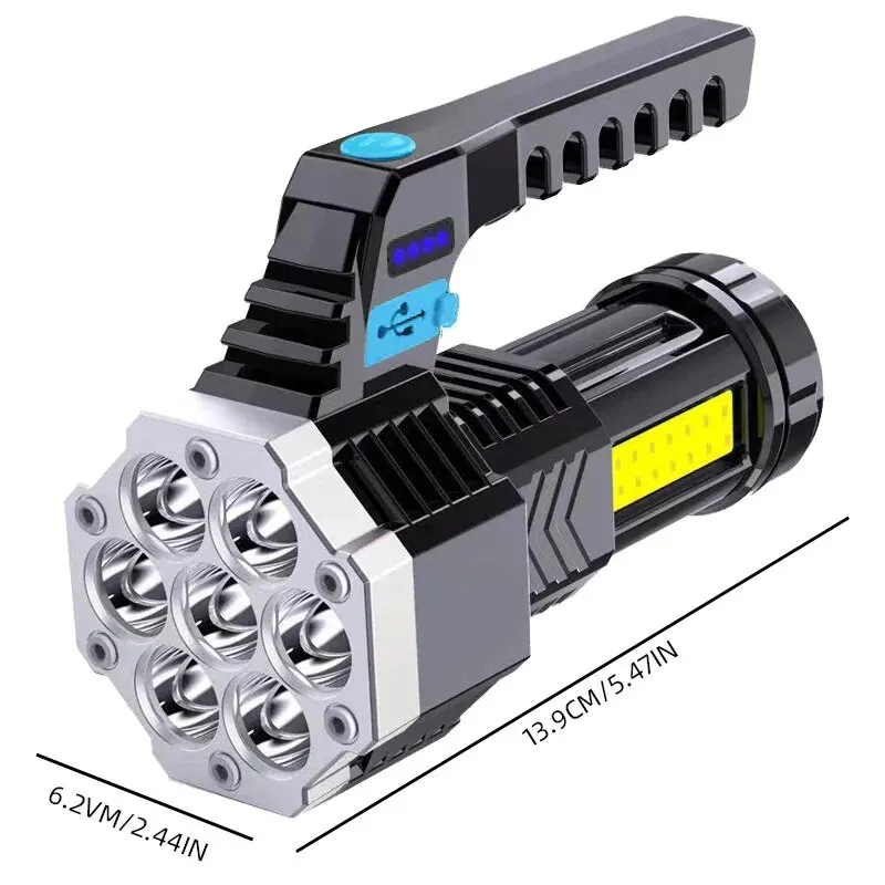 強力な充電式USB LED懐中電灯,高出力トーチ,ハンドヘルドランプ,屋外用,内蔵バッテリー,cob7