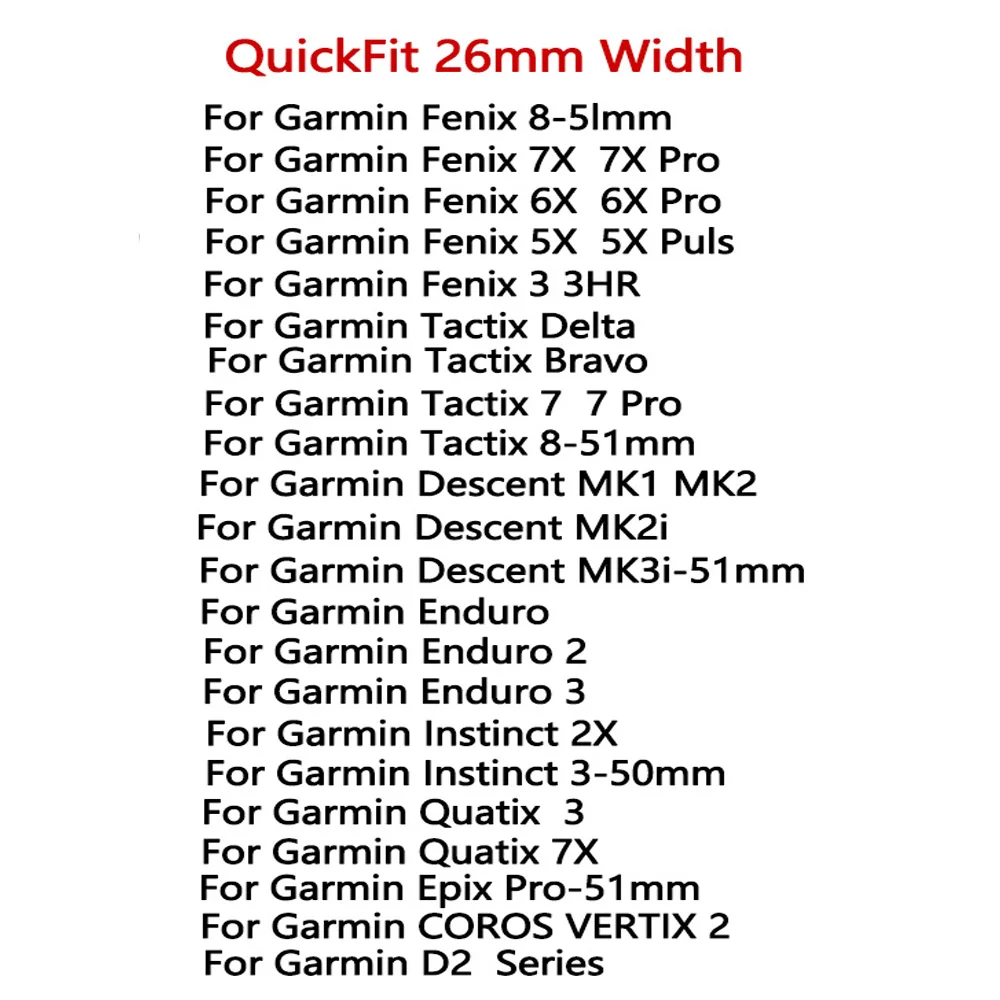 26mm Quick Release Stainless Steel Screw Fastener For Garmin Fenix 7X 6X 5X /3 HR MK1 MK2 Watch With Easy Fit Buckle Connector