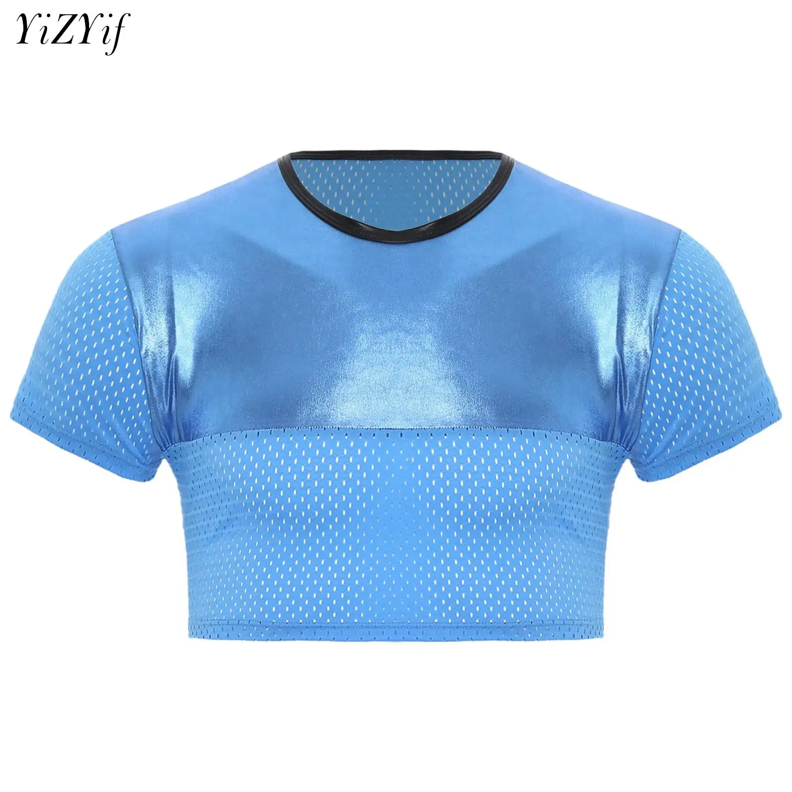 Sexy Men Crop Tops T-Shirts Hot Sale Stylish Camiseta Short Sleeve Patchwork See Through Streetwear Nightclub Men Clothing 2025