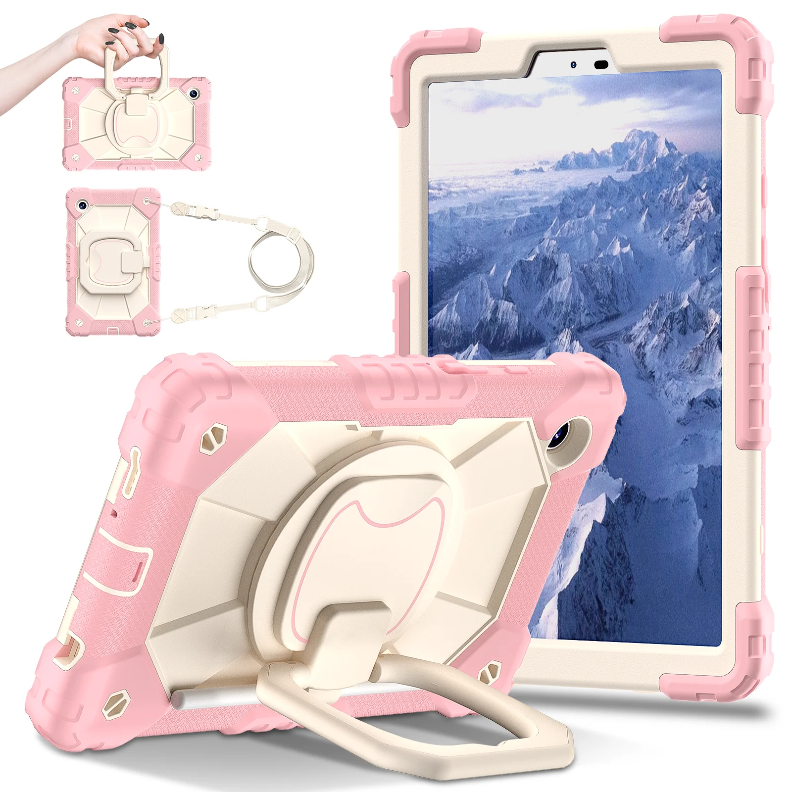 Heavy Duty Armor Case For Samsung Galaxy Tab A11 8.7 inch SM-X130  SM-X135 360° Rotating Stand Shockproof Cover with Straps