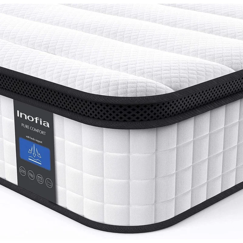 Inofia Full Mattress, 10 Inch Hybrid Innerspring Double Mattress Cool Bed with Breathable Soft Knitted Fabric Cover