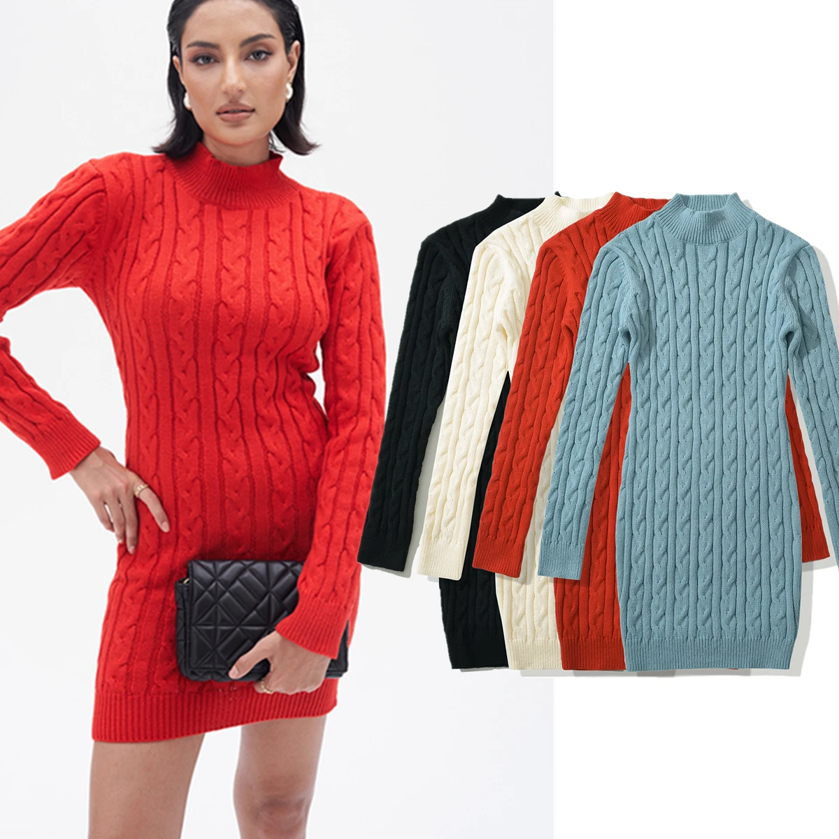 

Withered French Fashion Ladies Elegant Basic Twists Knitted Dress Winter Sleeveless Slim Mini Dress Women