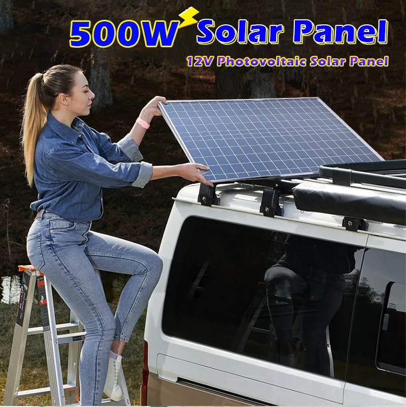 500W12V Photovoltaic Solar Panel, 1000W Power Bank Kit 100AController Solar Plate For Home/Camping/RV/Car Fast Battery Charger