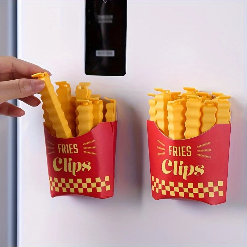 12pcs Potato Chip-Shaped Seal Clips and Snack Storage Box Set , Kitchen Freshness Preservation, and Refrigerator Organization