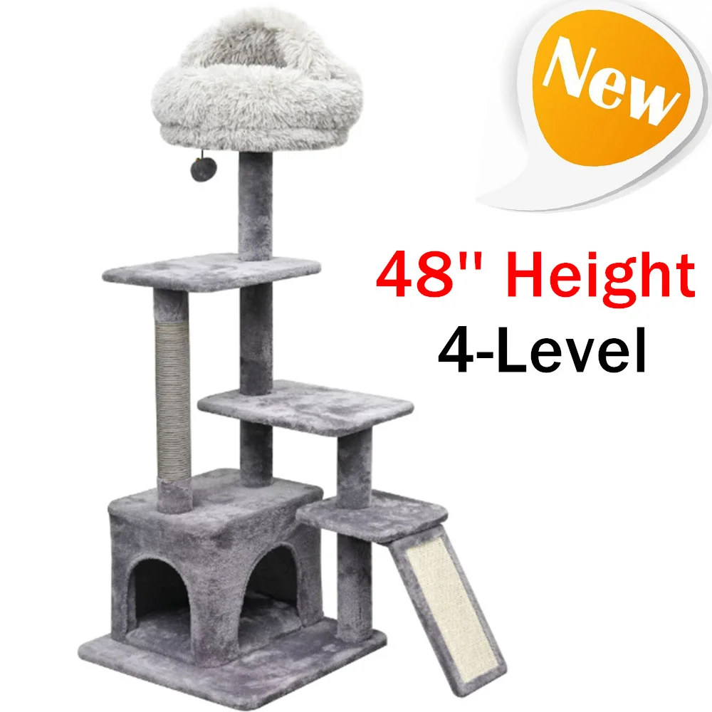 

2023 New Catry 4-Level Grey Cat Tree with Condo and Scratching Pad, 48'' Height