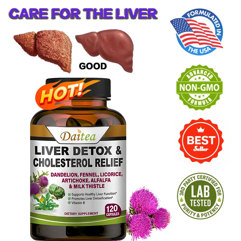 Liver Detox Cleanse Capsules - Antioxidant Detoxifier Improves Liver Function Supports Fat Metabolism Cholesterol Lowering