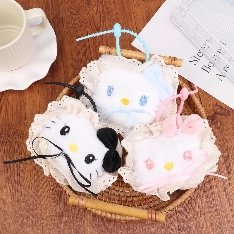 

Kawaii Hello Kitty Lace Plush Keychain Cute Cartoon KT Cat Keyring Lovely Key Holder Bag Pendant Backpack Hanging Decor Gift