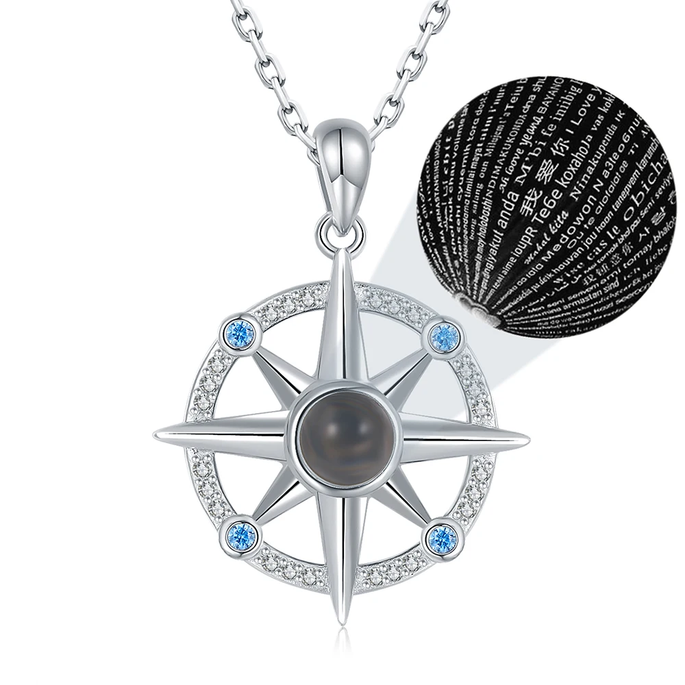 I Love You 100 Languages Projection Compass Necklace Inspirational Nautical Dream Pendant Graduation Jewelry Gift for Women Girl