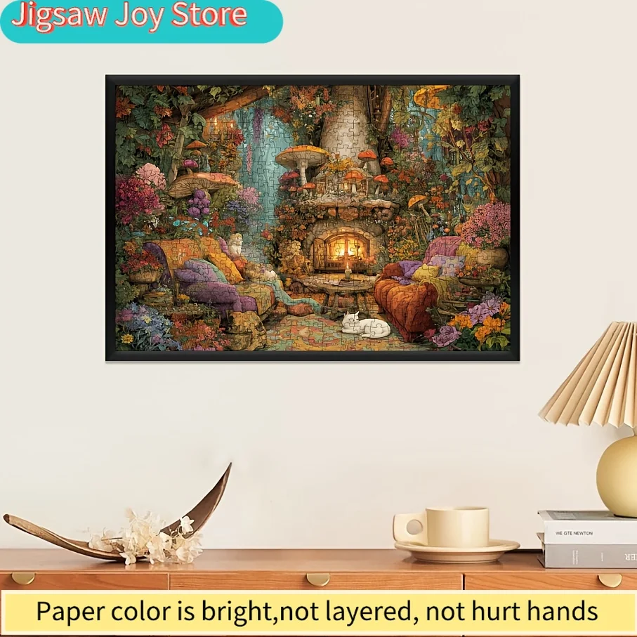 Mini Puzzle pour Adultes - Maison Champignon Chaleureuse - Jeu Amusant et Éducatif Décoration Murale pour la Maison Fête des Pères Anniversaire d'un Ami