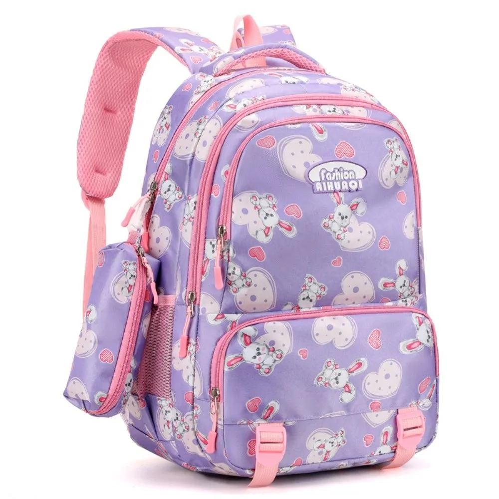 Rabbit Cartoon Shoulders Bag Oxford Cloth Love Heart Student Schoolbag Wide Strap with Pencil Case Large Capacity Backpack