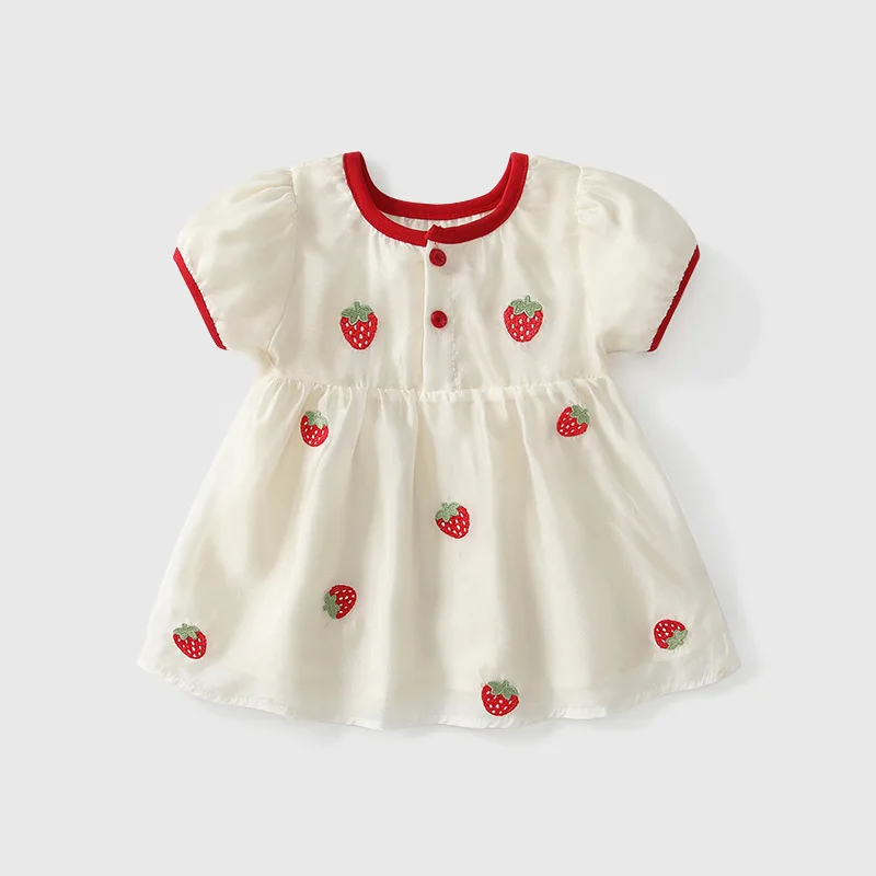 Summer Baby Girl Strawberry Princess Infant Cotton Dress Short Sleeve Double Mesh Skirt Sweet Cute Newborn Outfit 1-3 Years