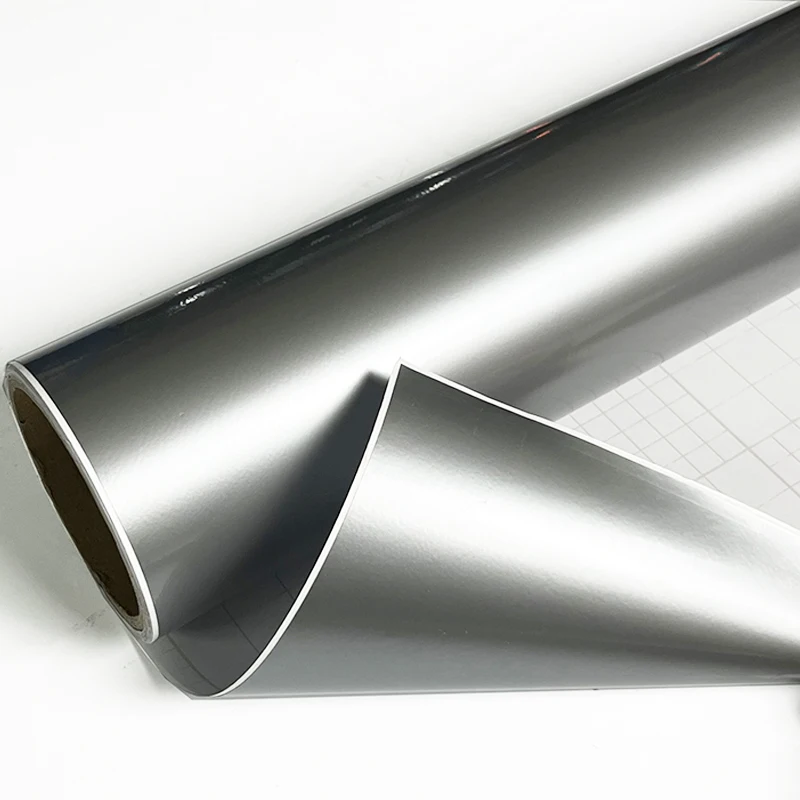 PVC Glossy Silver Vinyl Film Wrap Sticker Gloss Gray Self Adhesive Vinyl Bubble Free Console Computer Laptop Car Interior