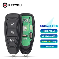 KEYYOU KR55WK48801 Remote Car Key For Ford Focus C-Max Mondeo Kuga Fiesta B-Max 433/434Mhz 4D83 80Bit Intelligent Keyless