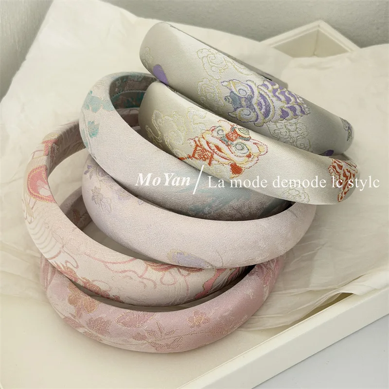 

Китайская губчатая повязка на голову для женщин, жаккардовая повязка для волос, повязка для волос с высоким объемом на макушке, ретро-аксессуар для волос