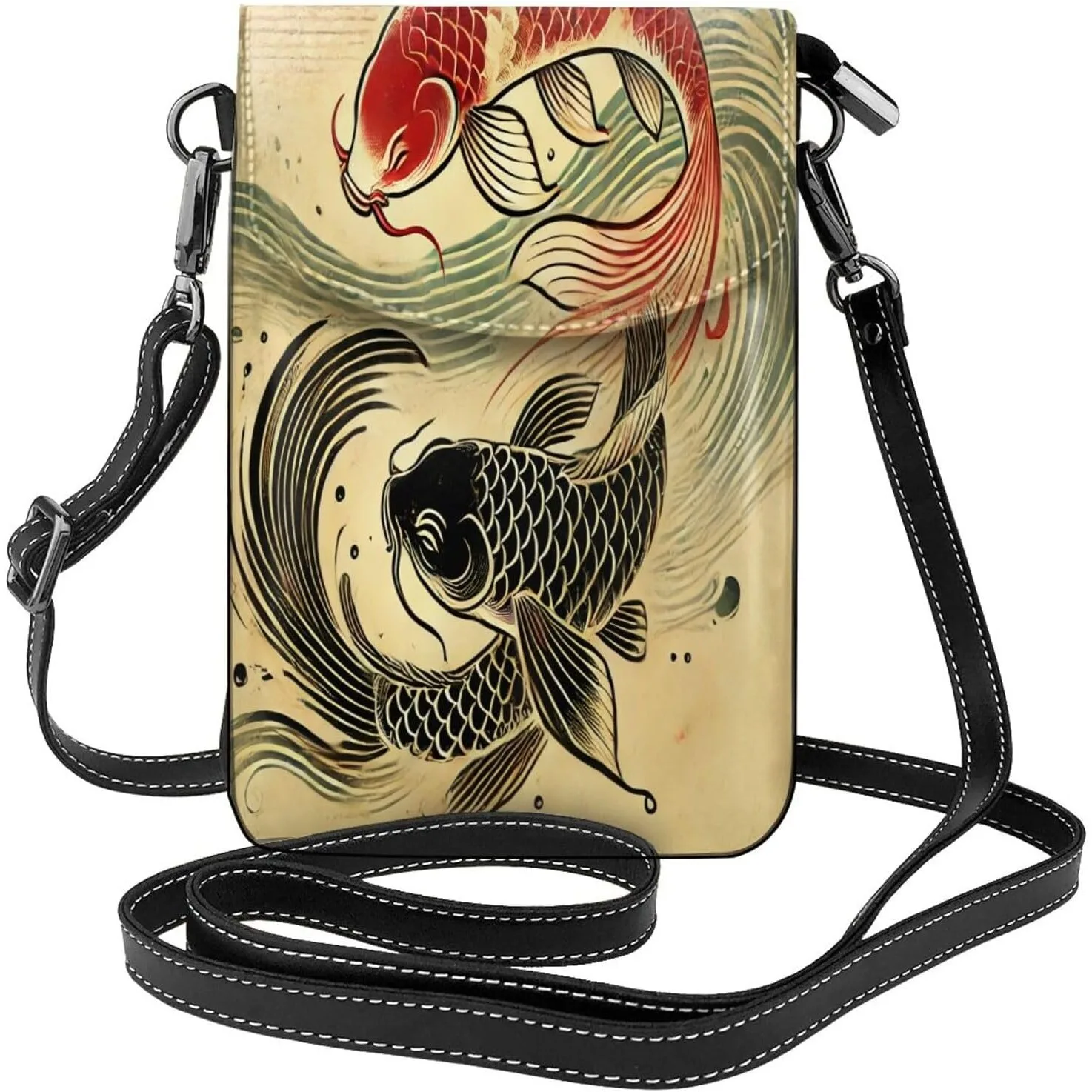 

Кошелек через плечо для мобильного телефона Koi Fish, японский винтажный женский кошелек на плечо с карманом для телефона