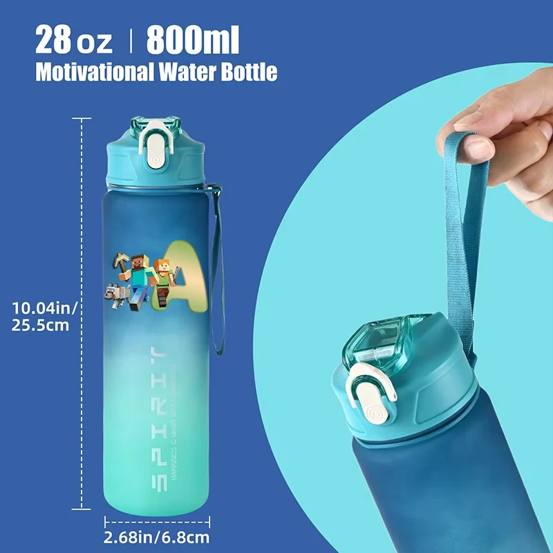 800 مللي لعبة موضوع الرياضة المحمولة التدرج أكواب الشرب Minecrafted كوب ماء السفر مانعة للتسرب شرب زجاجة زجاجات مياه الهدايا